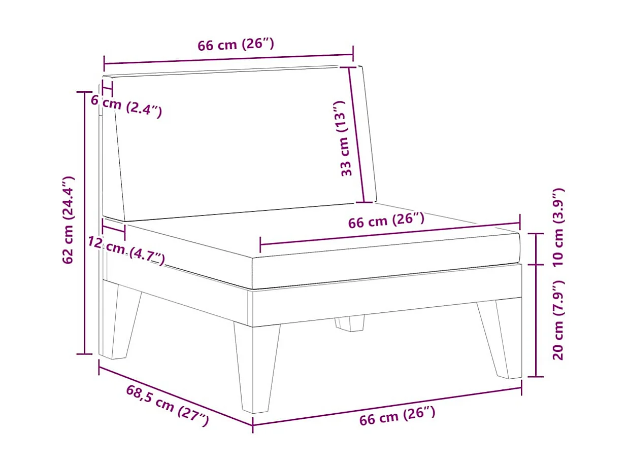 Canapé central sectionnel et coussins gris foncé Bois d'acacia