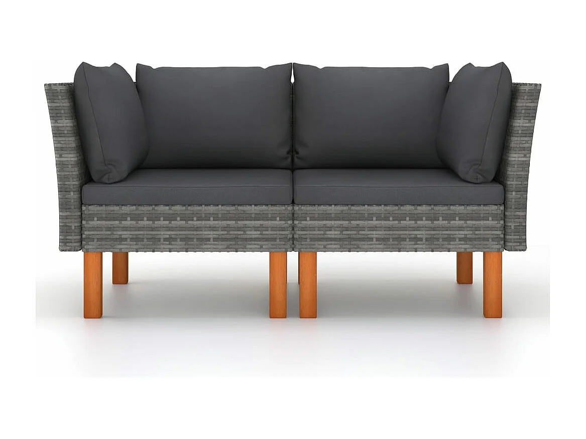 Ecksofas 2 Stk. Poly Rattan und Eukalyptus Massivholz