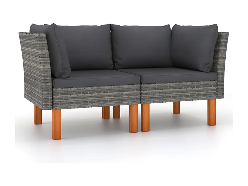 Ecksofas 2 Stk. Poly Rattan und Eukalyptus Massivholz
