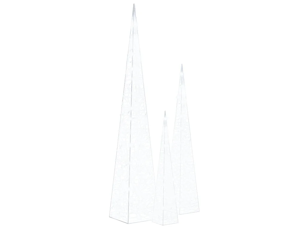 Conj. cones decorativos acrílico 60/90/120cm LEDs branco frio