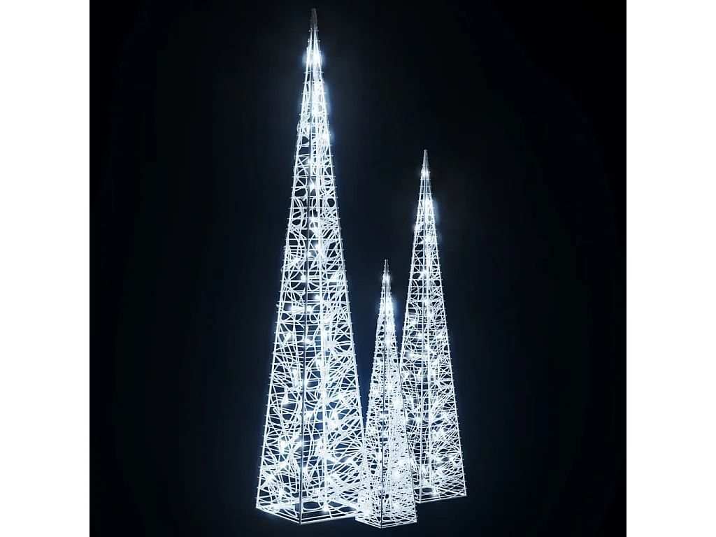 Conj. cones decorativos acrílico 60/90/120cm LEDs branco frio