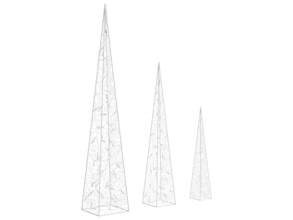 Conj. cones decorativos acrílico 60/90/120cm LEDs branco frio