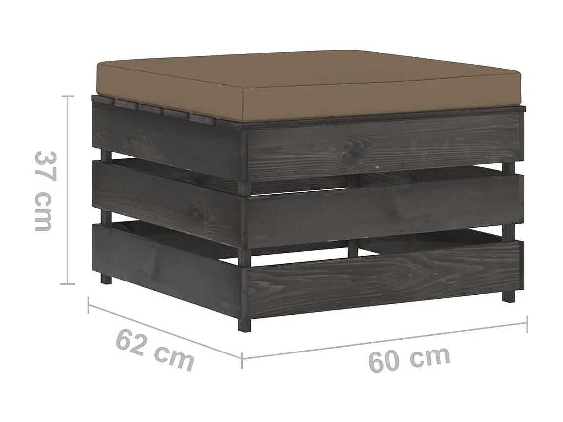 Pouf sectionnel avec coussin Bois imprégné de gris