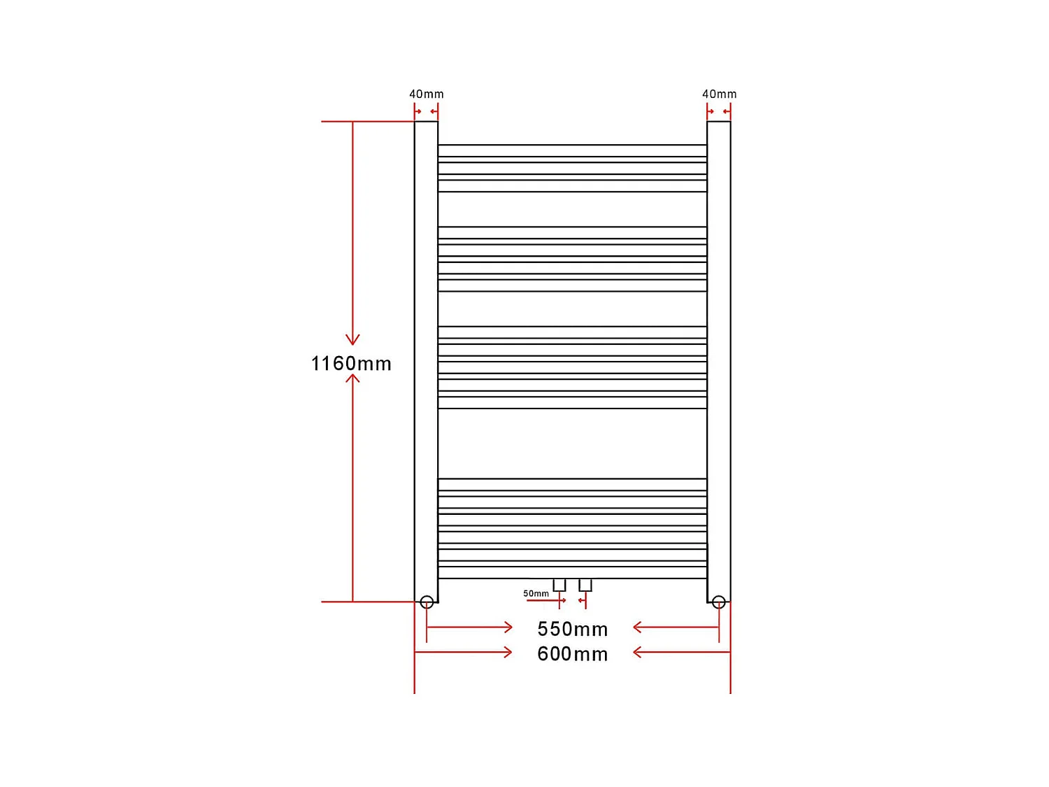 Sèche-Serviettes Chauffage Central Incurvé 600x1160mm + Connecteurs