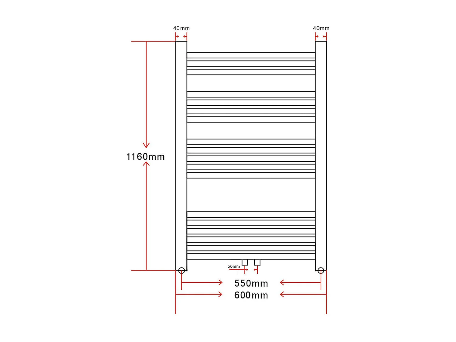Sèche-Serviettes Chauffage Central Incurvé 600x1160mm + Connecteurs