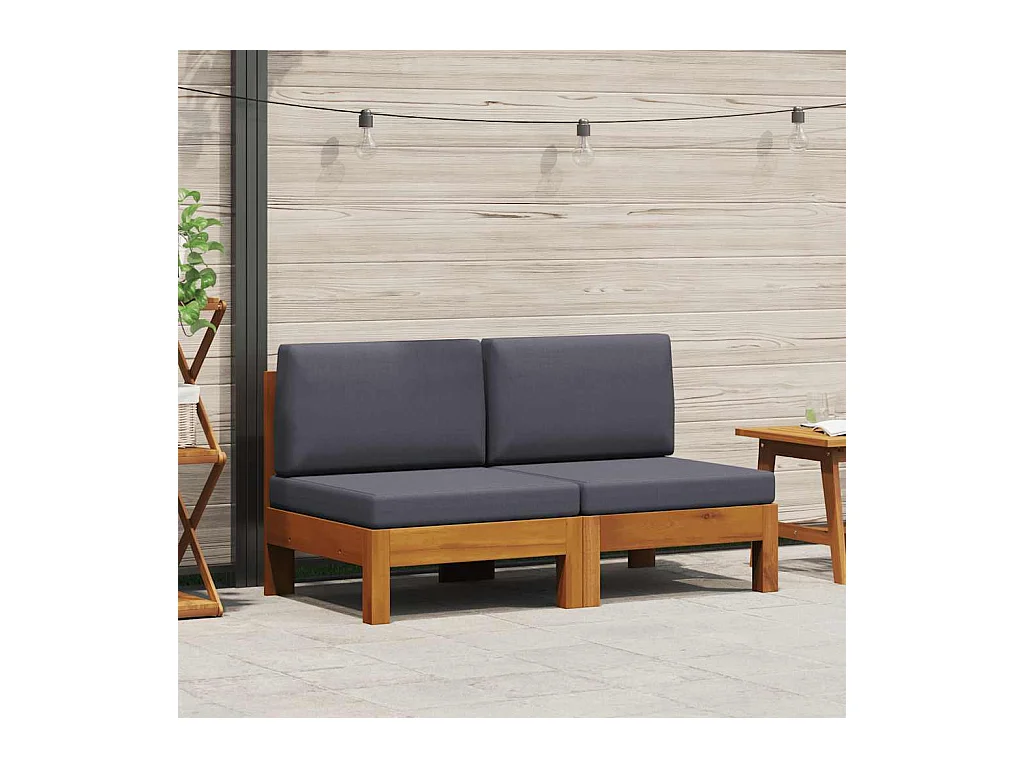 Canapés centraux 2 pcs avec coussins gris foncé Acacia solide