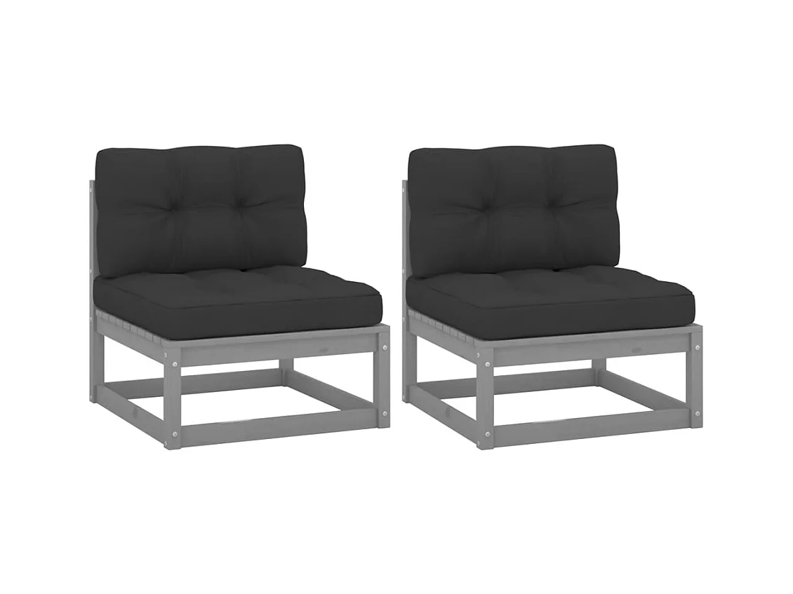 Canapés centraux de jardin coussins2pcs Gris Bois de pin massif