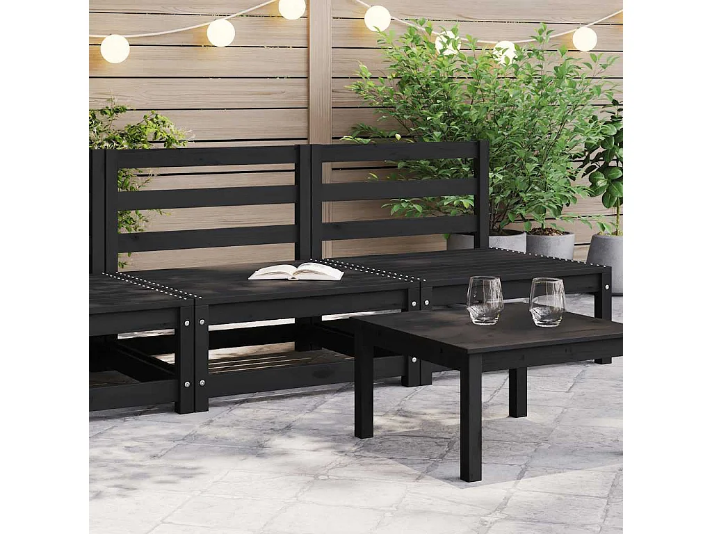 Garten-Mittelsofas 2 Stk. Schwarz Kiefer Massivholz