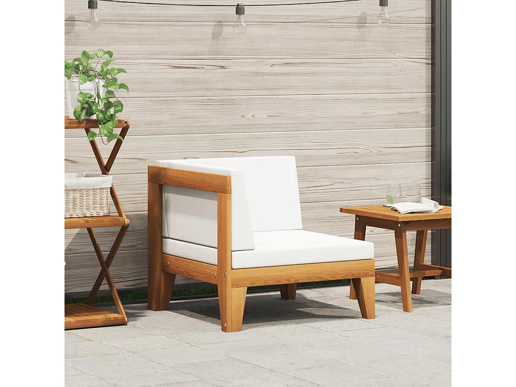 Modular-Ecksofa mit Cremeweißen Kissen Akazie Massivholz