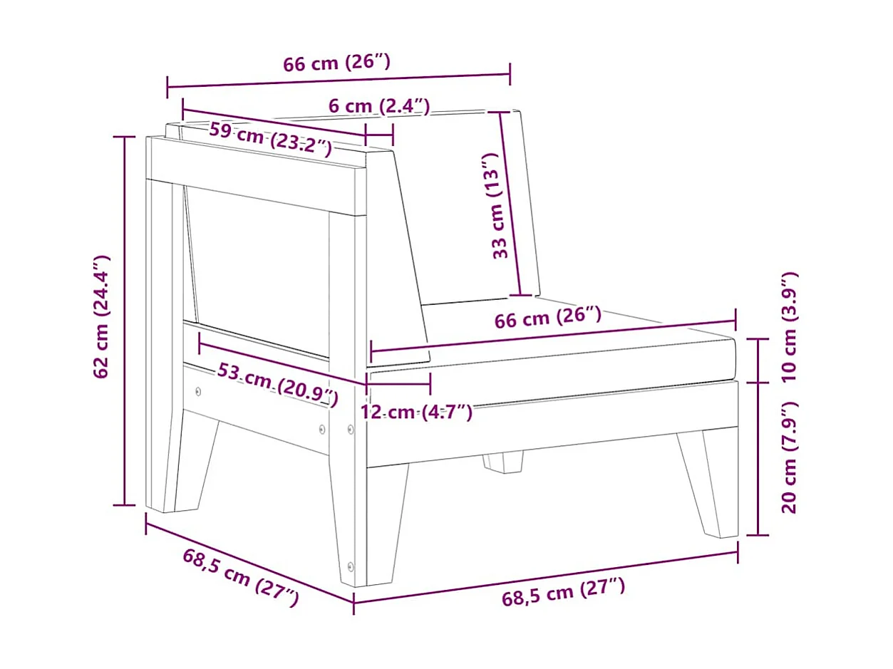 Modular-Ecksofa mit Cremeweißen Kissen Akazie Massivholz