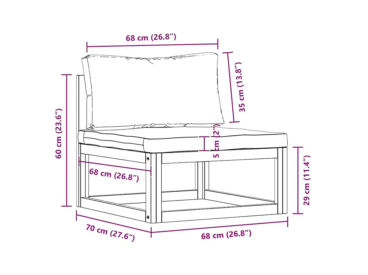 Canapé central sectionnel avec coussin gris foncé Bois d'acacia