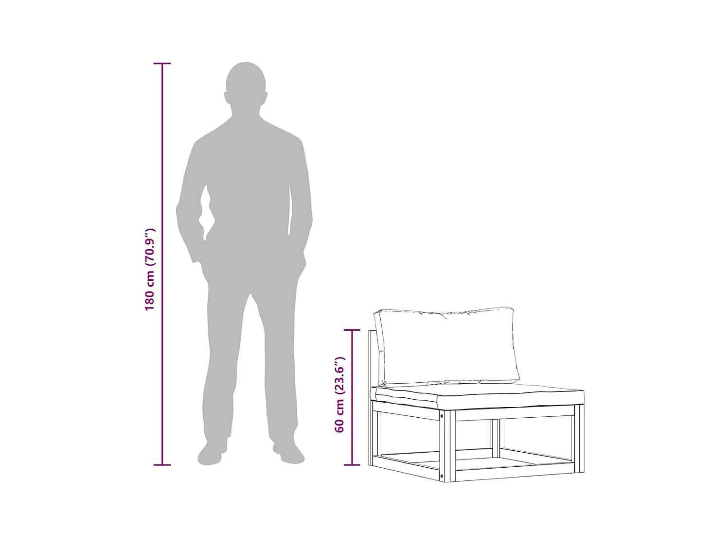 Canapé central sectionnel avec coussin gris foncé Bois d'acacia