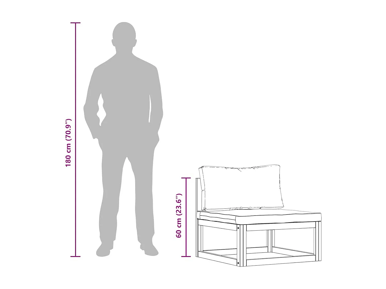 Modular-Mittelsofa mit Dunkelgrauen Kissen Akazie Massivholz