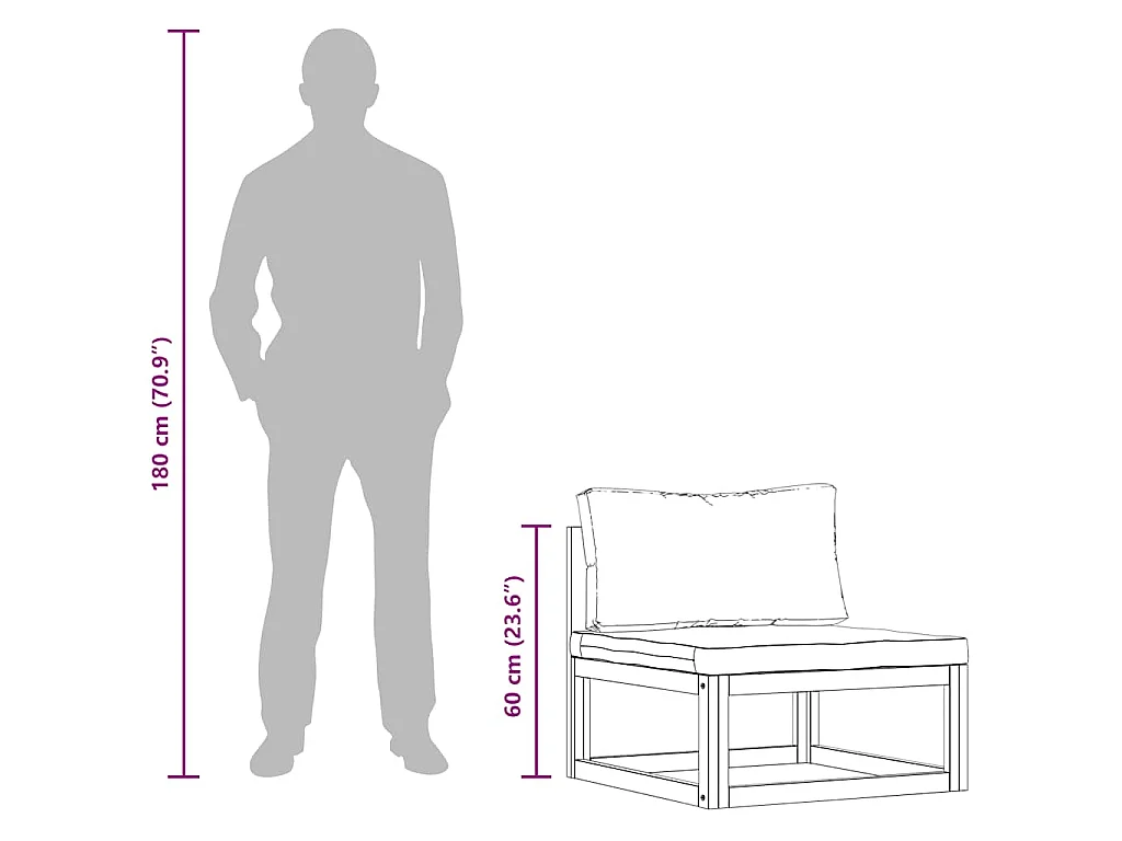 Sofá centro seccional e almofadão cinzento-escuro acácia maciça
