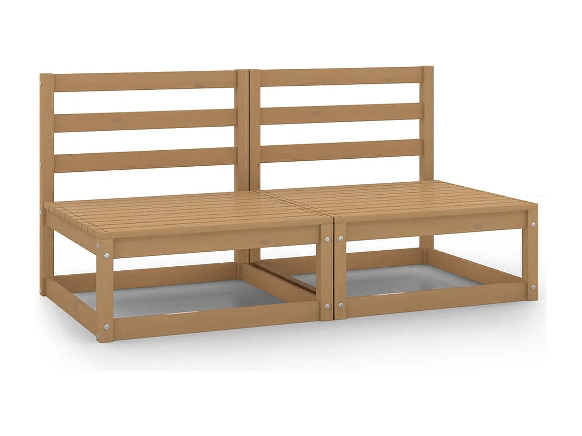 Sofás centrales de jardín 2 uds madera maciza pino marrón miel