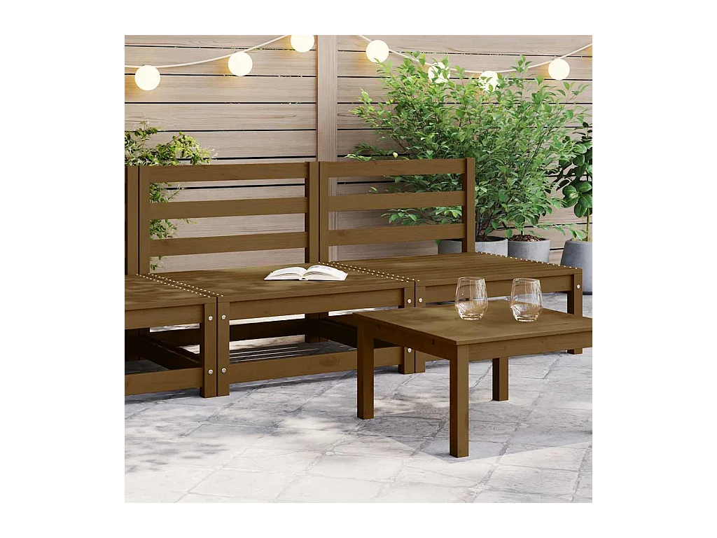 Canapés centraux de jardin 2 pcs marron miel bois de pin solide