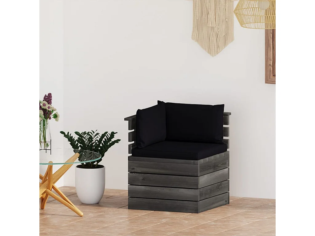 Canapé d'angle palette de jardin avec coussins Bois de pin