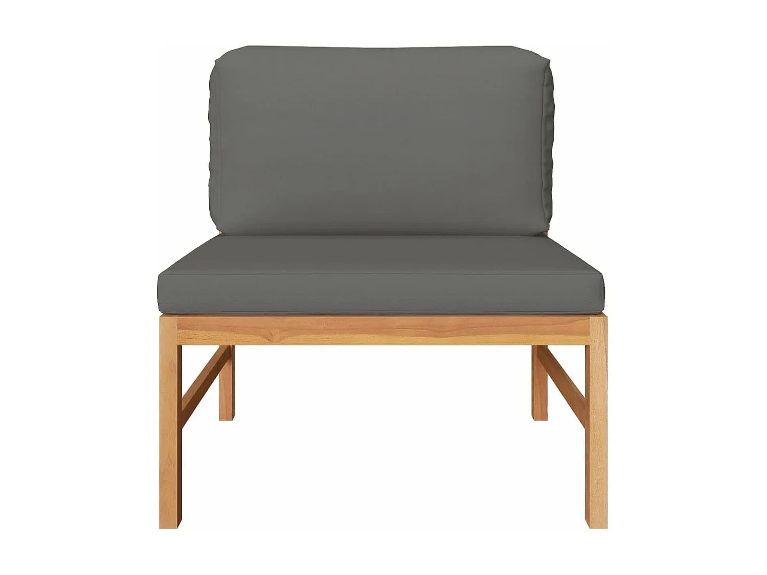 Middenbank met donkergrijze kussens massief teakhout