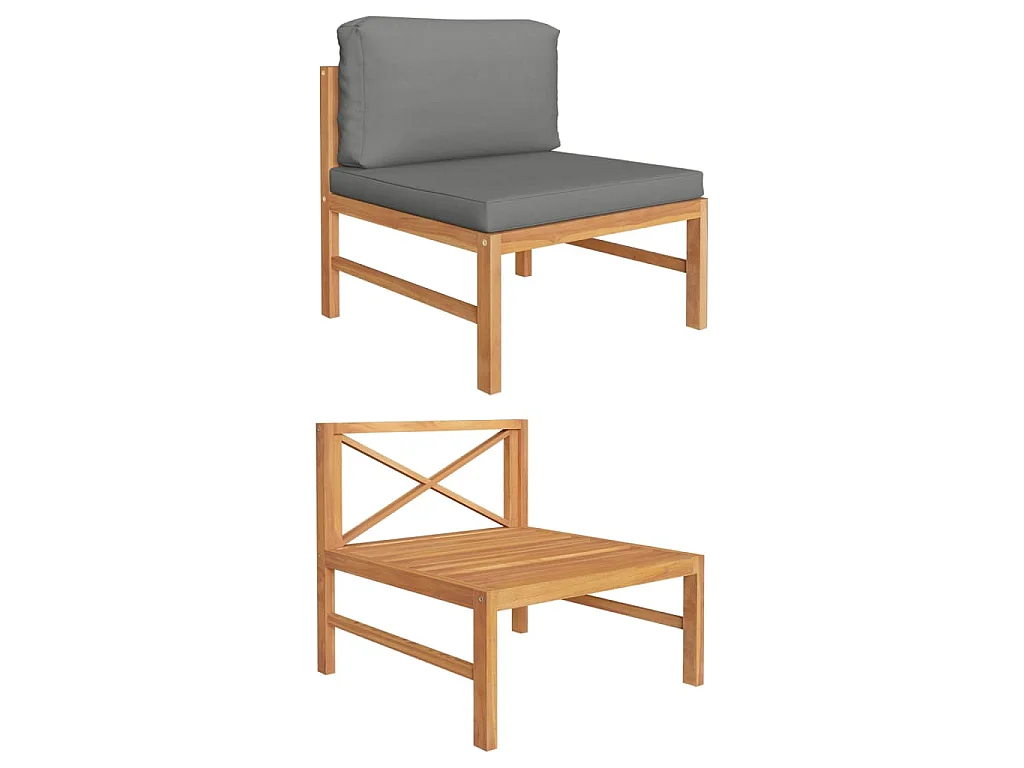 Mittelsofa mit Dunkelgrauen Kissen Massivholz Teak