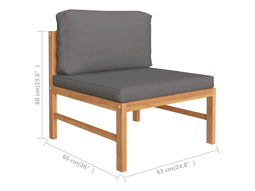 Mittelsofa mit Dunkelgrauen Kissen Massivholz Teak