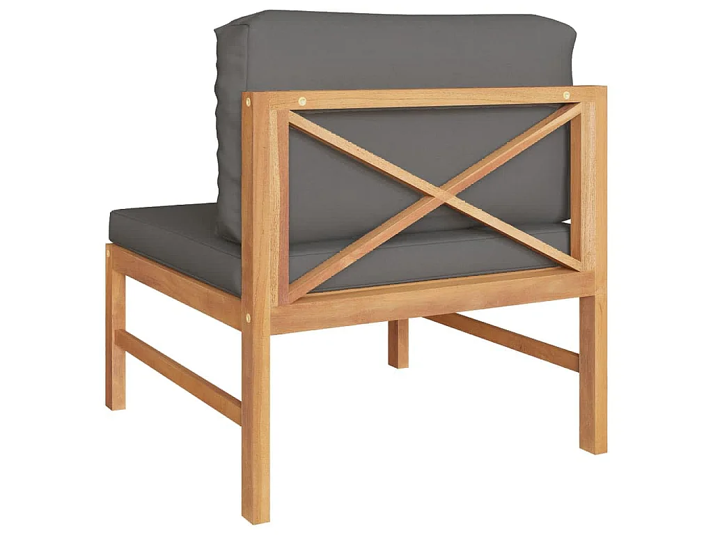 Mittelsofa mit Dunkelgrauen Kissen Massivholz Teak