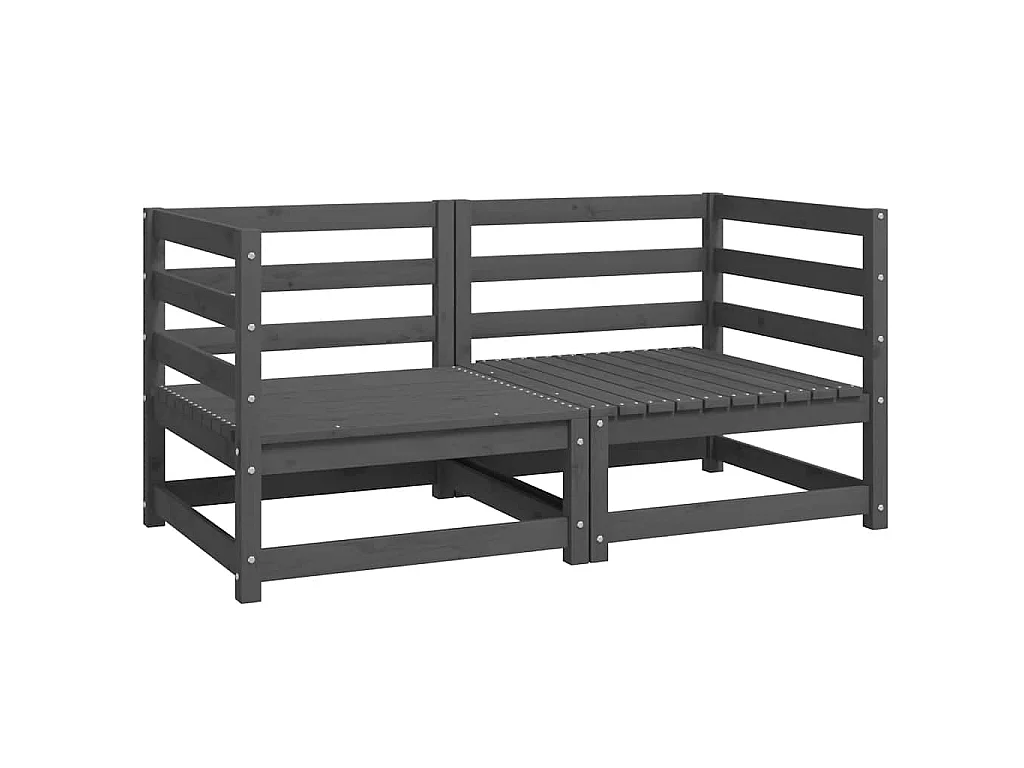 Canapés d'angle de jardin 2 pcs gris bois de pin massif