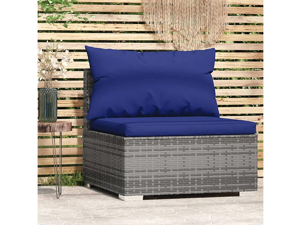 Tuinmiddenbank met kussens poly rattan grijs