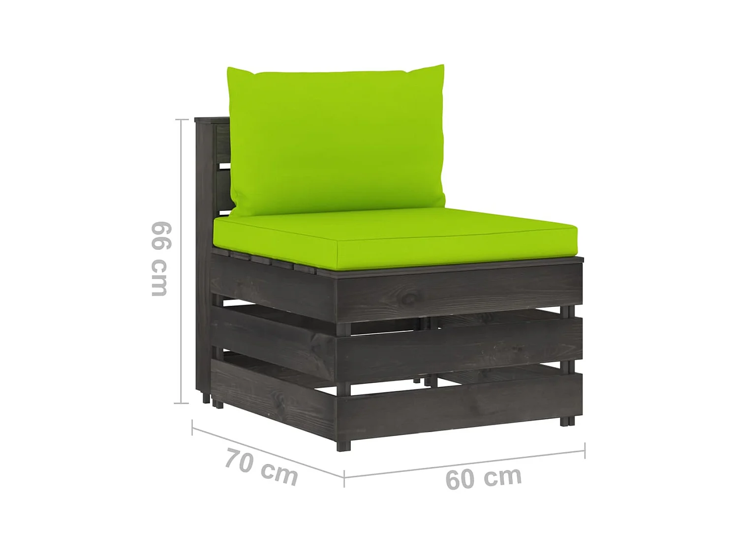 Modulares Mittelsofa mit Kissen Grau Imprägniertes Holz