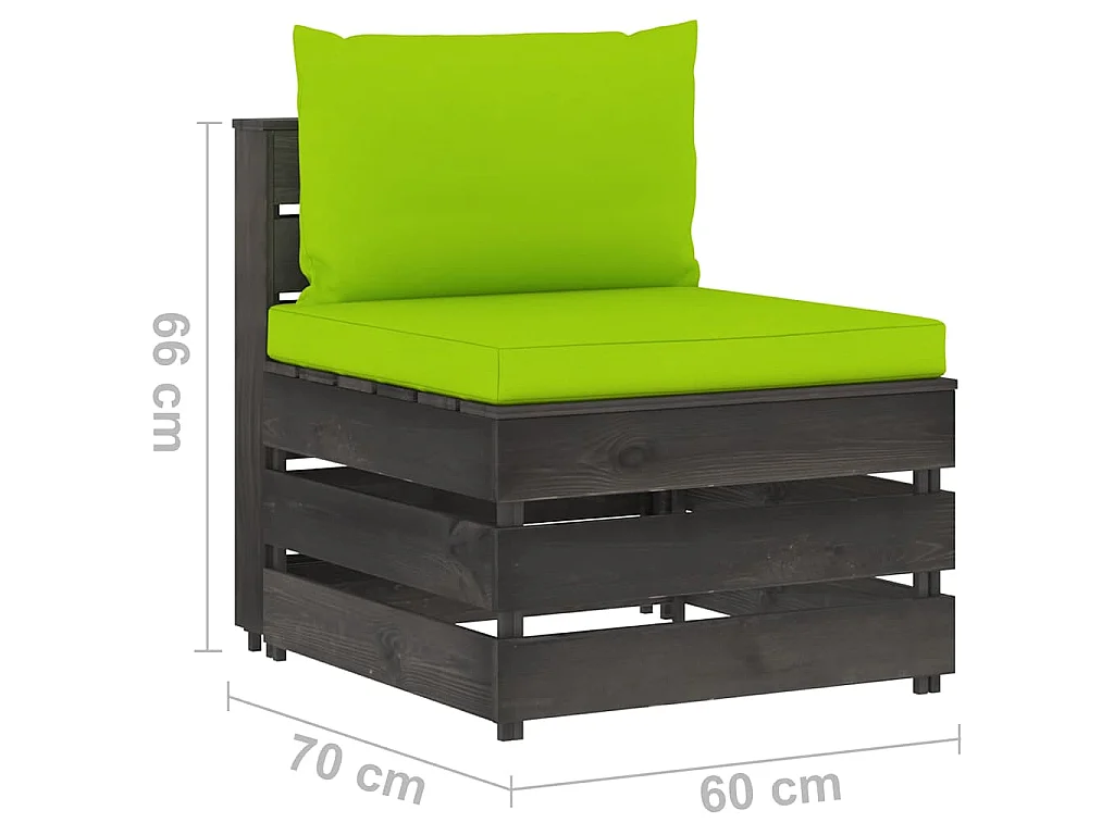 Canapé central sectionnel avec coussins Bois imprégné de gris