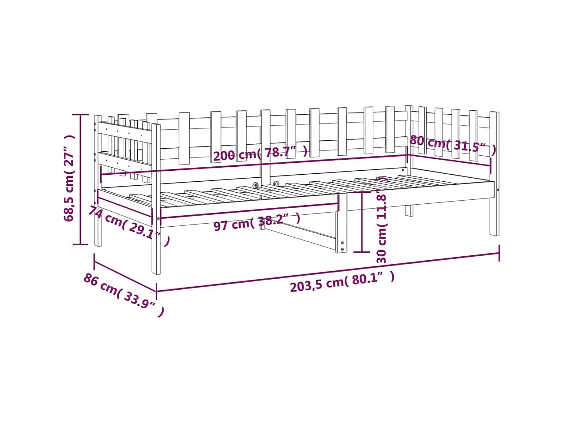 Slaapbank 80x200 cm massief grenenhout zwart
