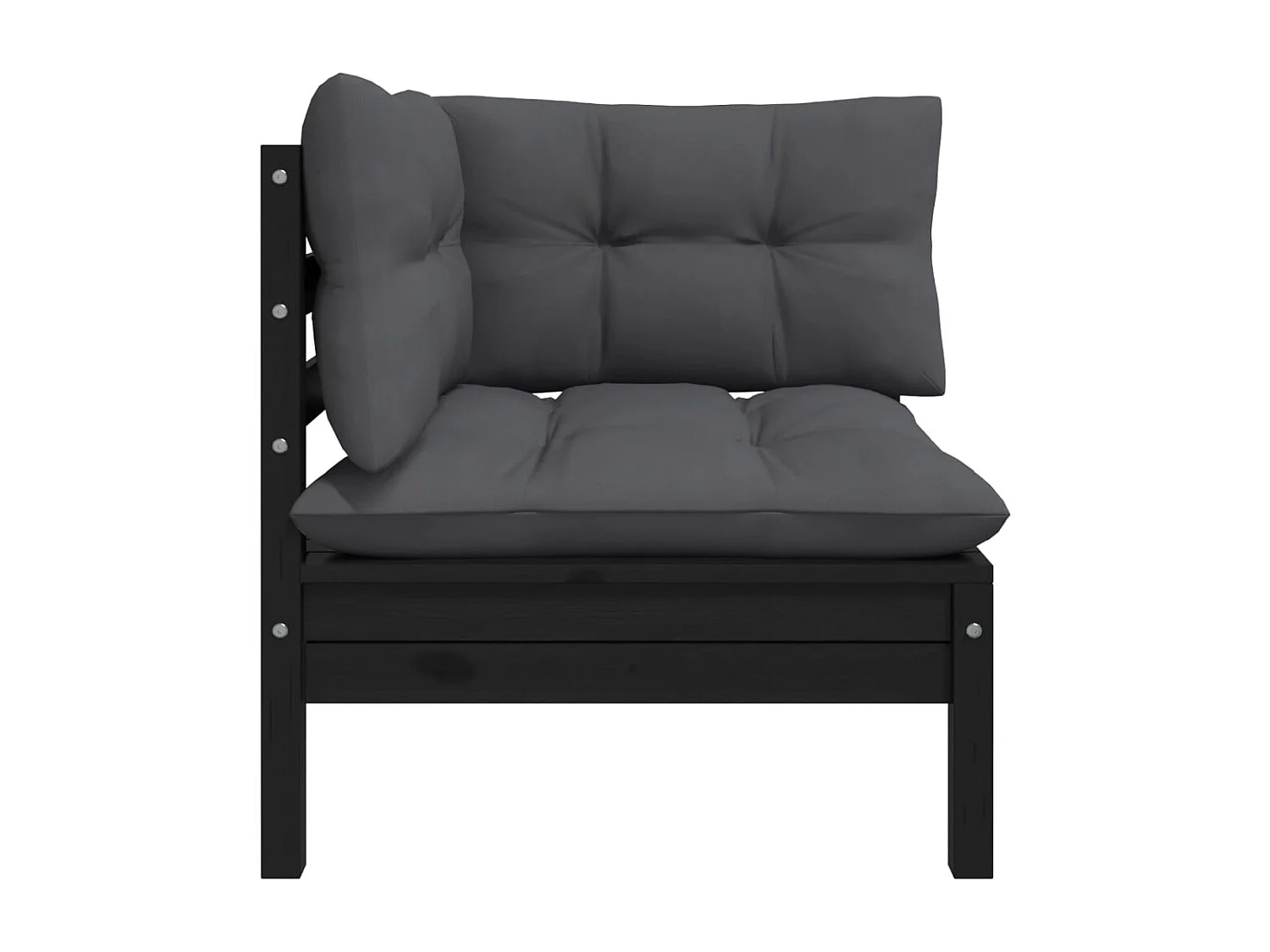 Canapé d'angle de jardin avec coussins Noir Bois de pin massif