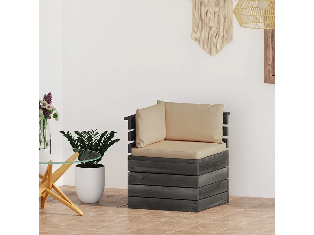 Canapé d'angle palette de jardin avec coussins Bois de pin