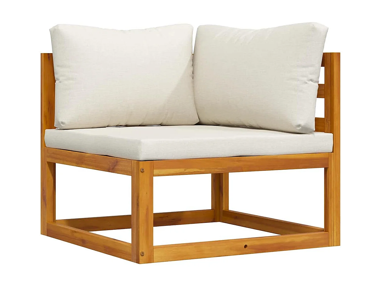 Canapé d'angle sectionnel et coussin blanc crème Bois d'acacia