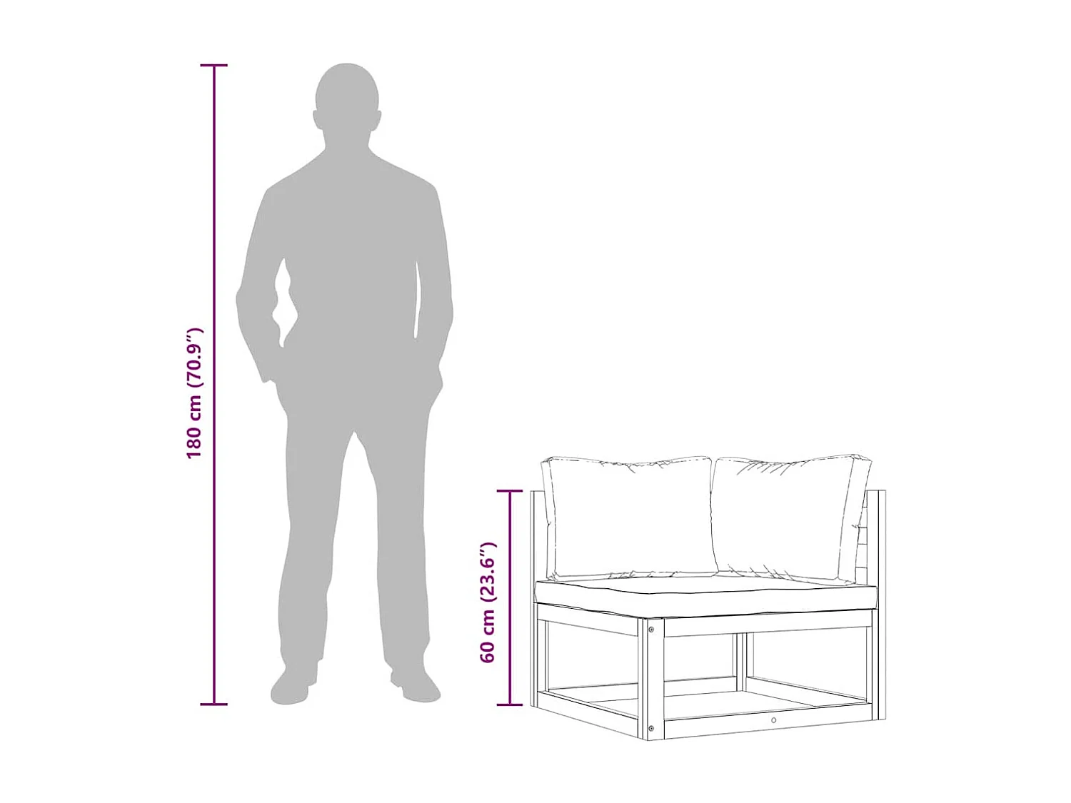 Canapé d'angle sectionnel et coussin blanc crème Bois d'acacia