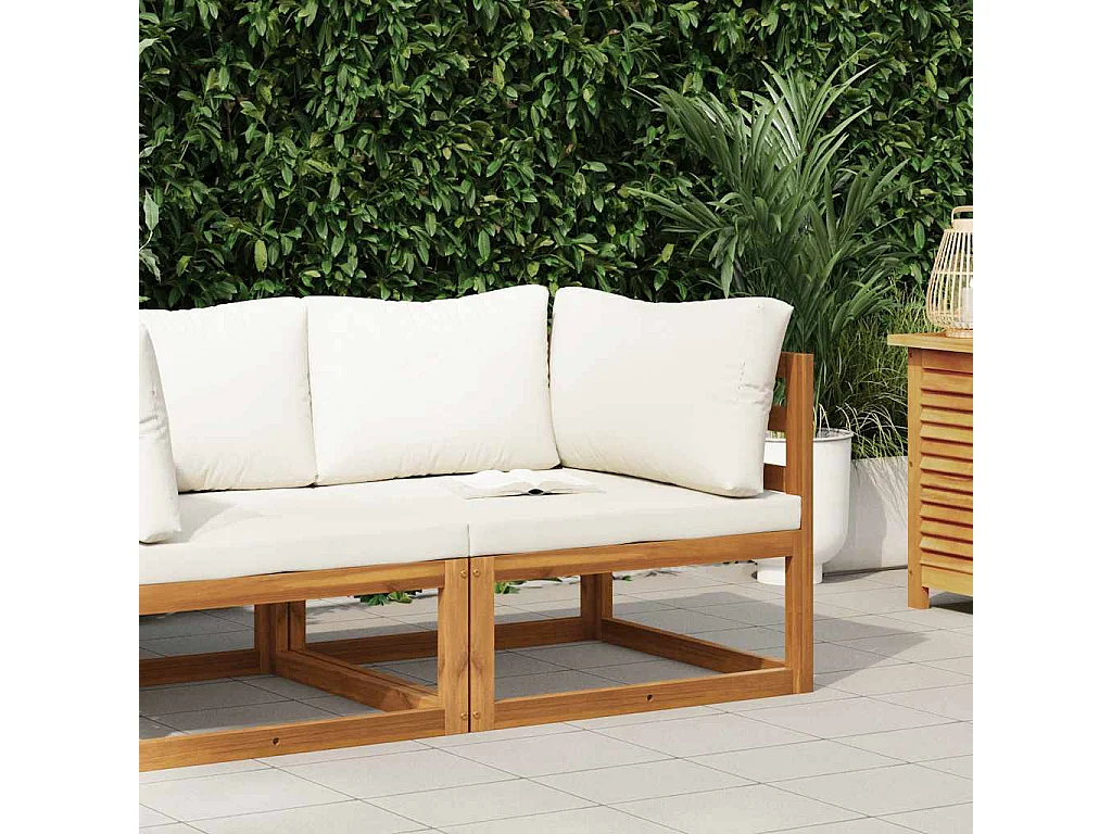 Divano Angolare Modulare Cuscini Bianco Crema Massello d'Acacia