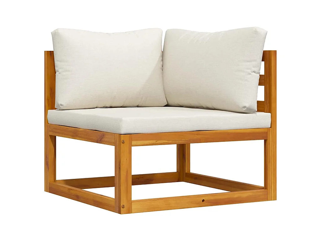 Canapé d'angle sectionnel et coussin blanc crème Bois d'acacia