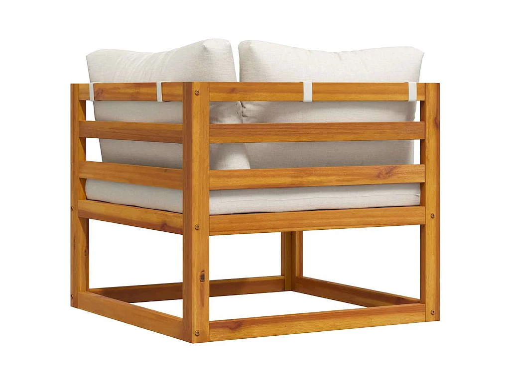 Canapé d'angle sectionnel et coussin blanc crème Bois d'acacia