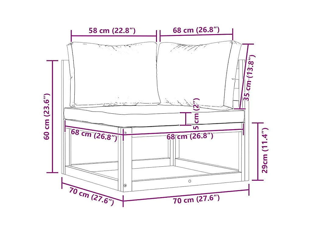 Canapé d'angle sectionnel et coussin blanc crème Bois d'acacia