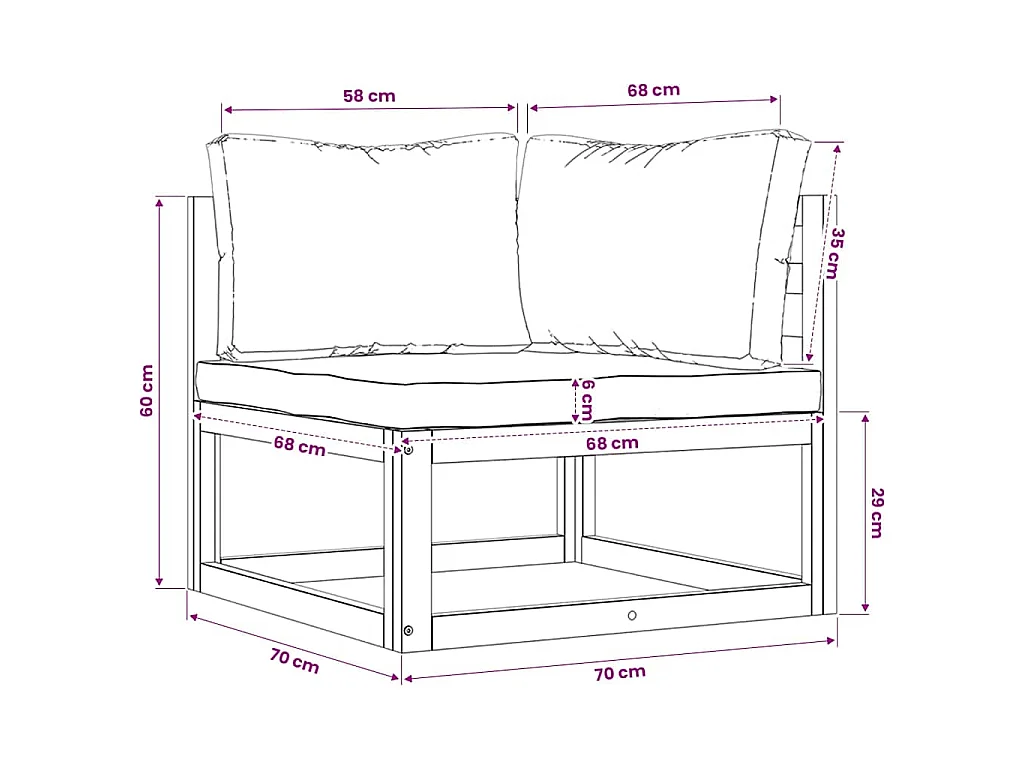 Modular-Ecksofa mit Cremeweißen Kissen Akazie Massivholz