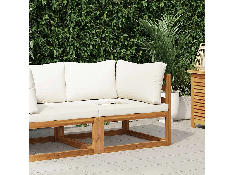 Canapé d'angle sectionnel et coussin blanc crème Bois d'acacia