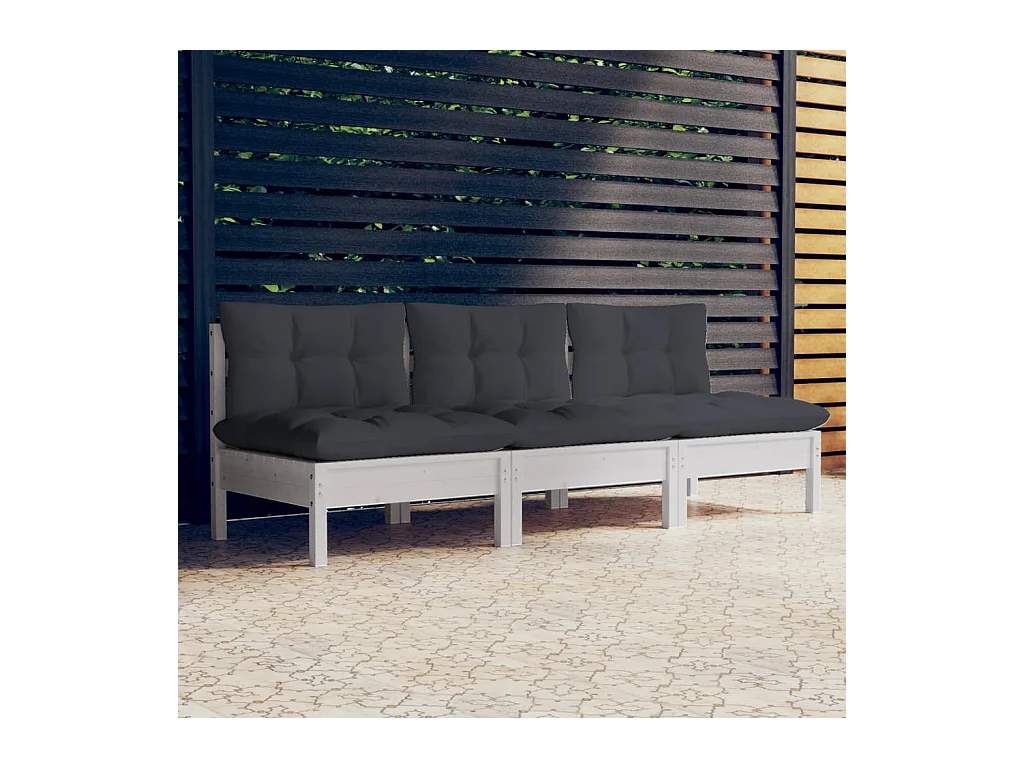 Canapé 3 places de jardin avec coussins anthracite Bois de pin