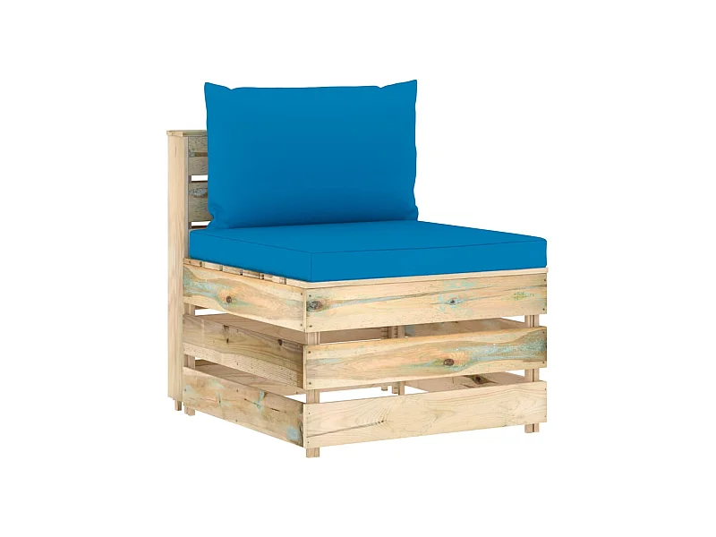 Modulares Mittelsofa mit Kissen Grün Imprägniertes Holz