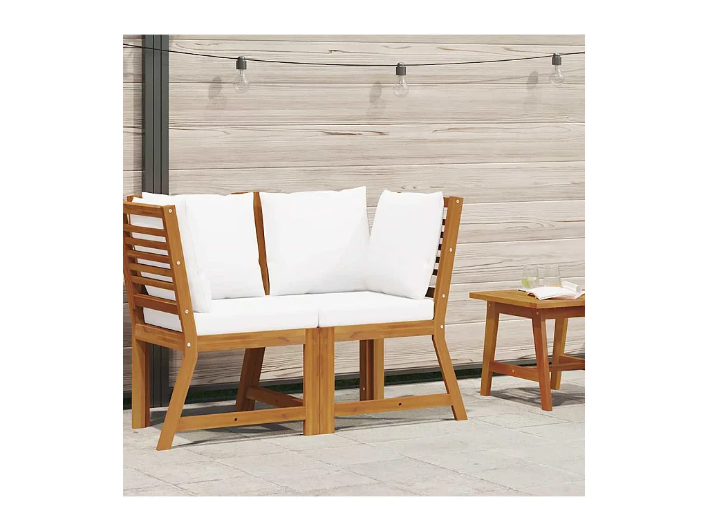 Canapé d'angle sectionnel et coussin crème Bois d'acacia massif