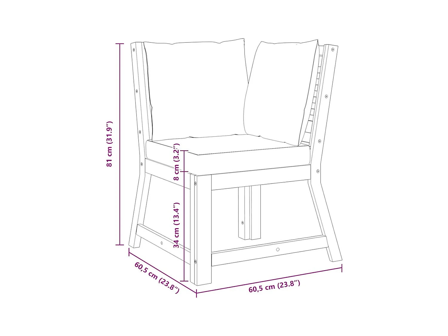 Canapé d'angle sectionnel et coussin crème Bois d'acacia massif