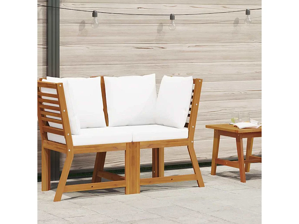 Modular-Ecksofa mit Cremeweißen Kissen Akazie Massivholz