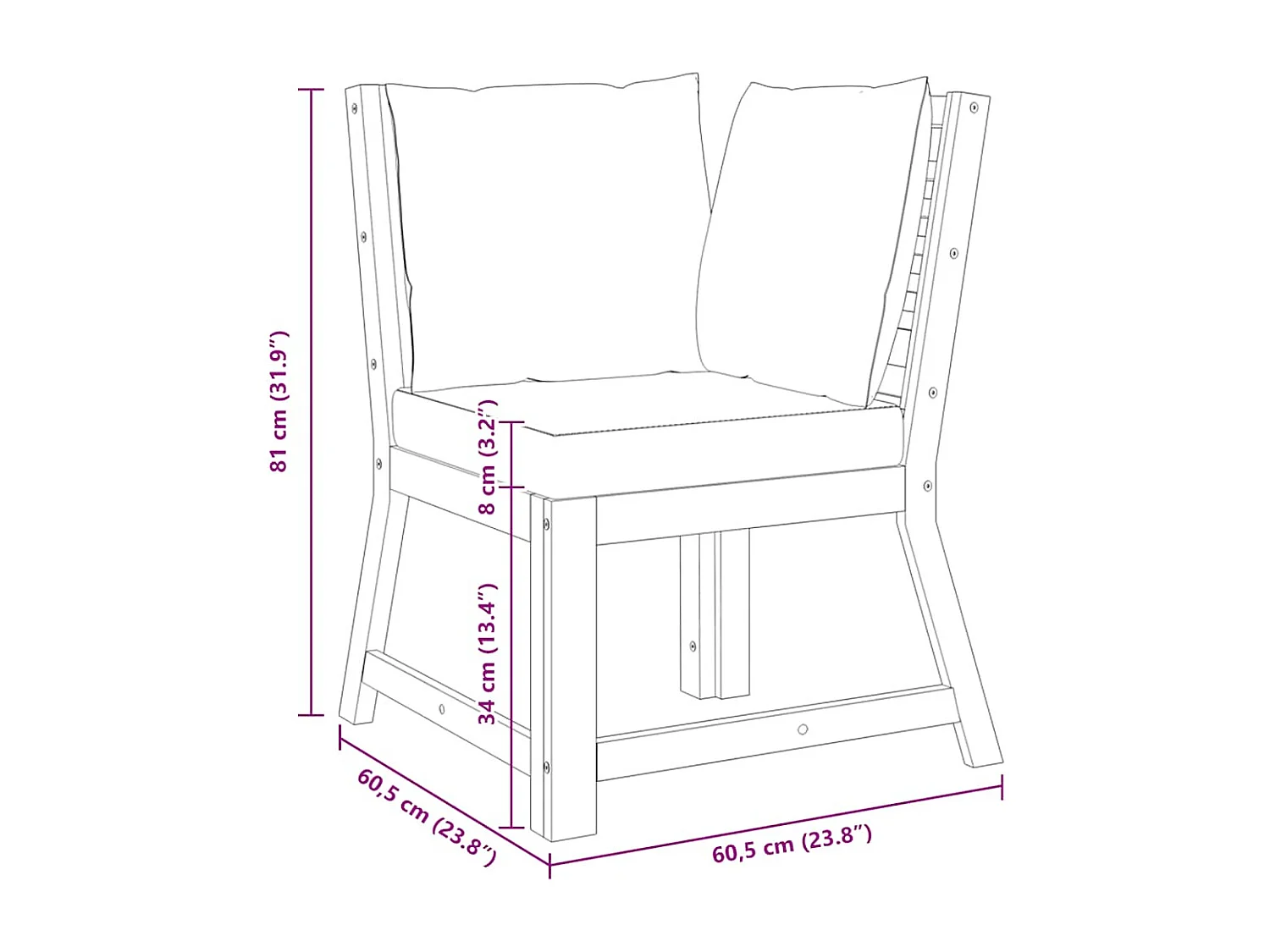 Modular-Ecksofa mit Cremeweißen Kissen Akazie Massivholz