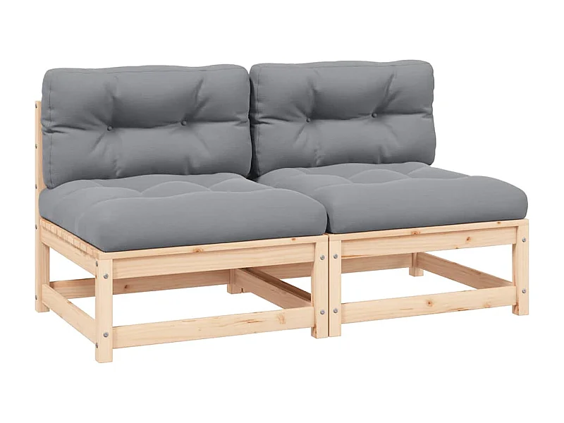 Canapés centraux de jardin coussins gris2pcs Bois de pin massif