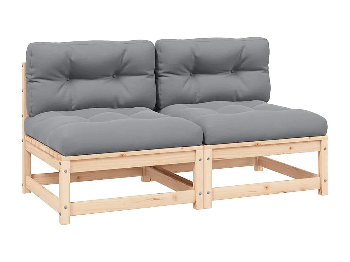 Canapés centraux de jardin coussins gris2pcs Bois de pin massif