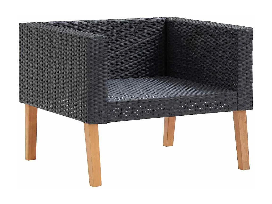 1-Sitzer-Gartensofa mit Auflagen Poly Rattan Schwarz