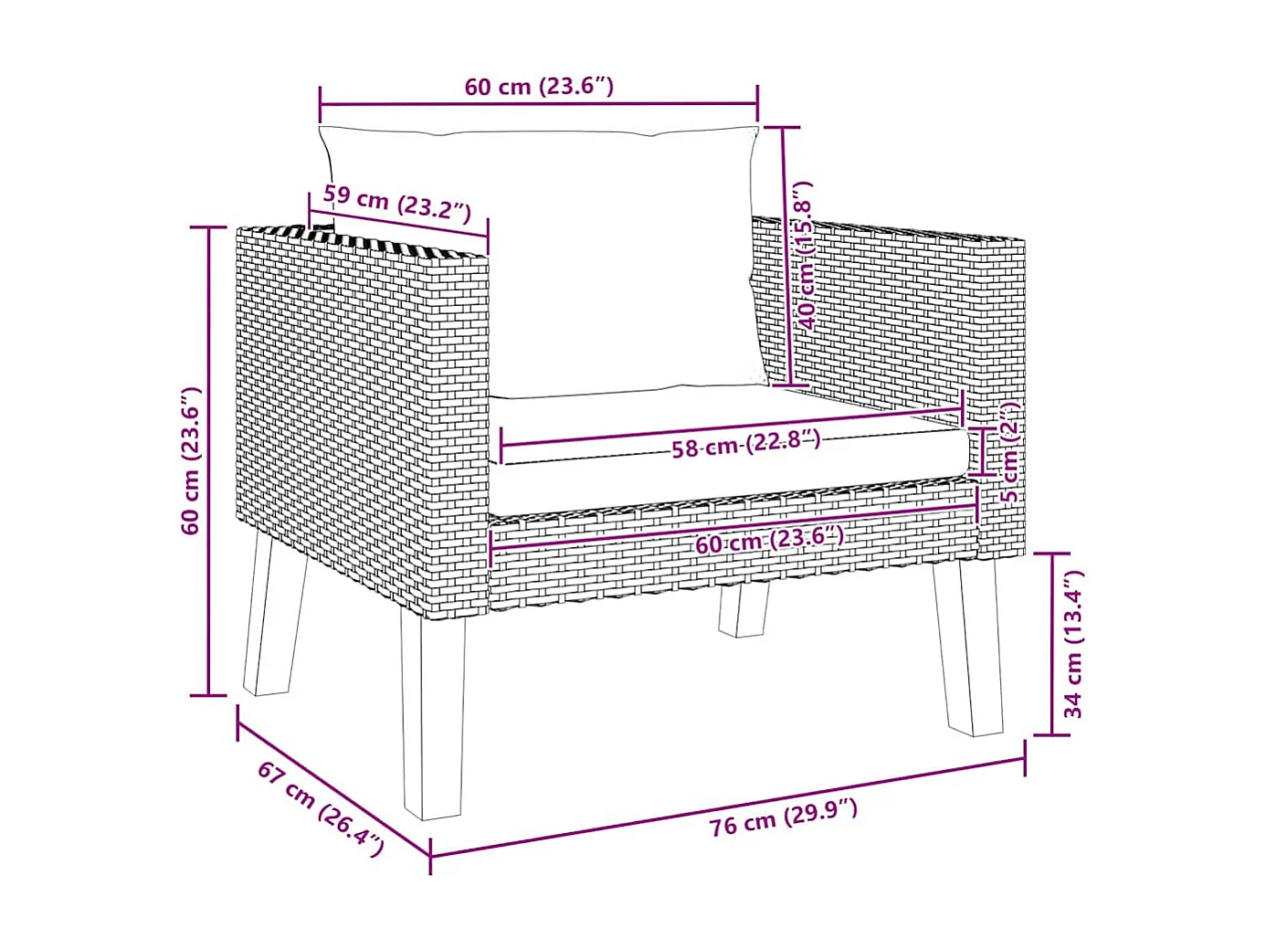 1-Sitzer-Gartensofa mit Auflagen Poly Rattan Schwarz
